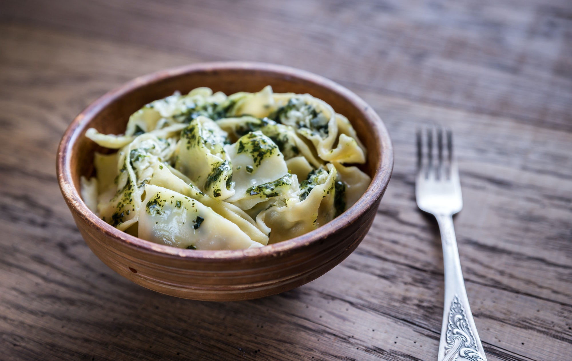 Tortellini with ricotta and spinach under mint sauce